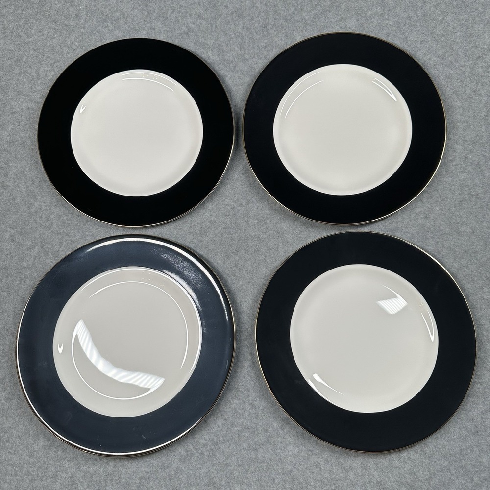 Wedgwood Barbara Barry Curtain Call Set Of 4, 9" Plate Black Gold England